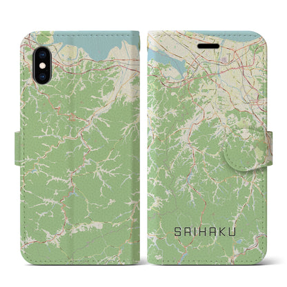 【西伯（鳥取県）】地図柄iPhoneケース（手帳タイプ）ナチュラル・iPhone XS / X 用