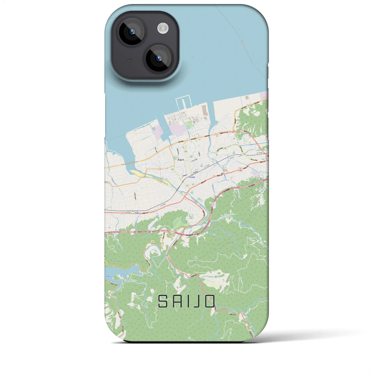 【西条】地図柄iPhoneケース（バックカバータイプ・ナチュラル）iPhone 14 Plus 用