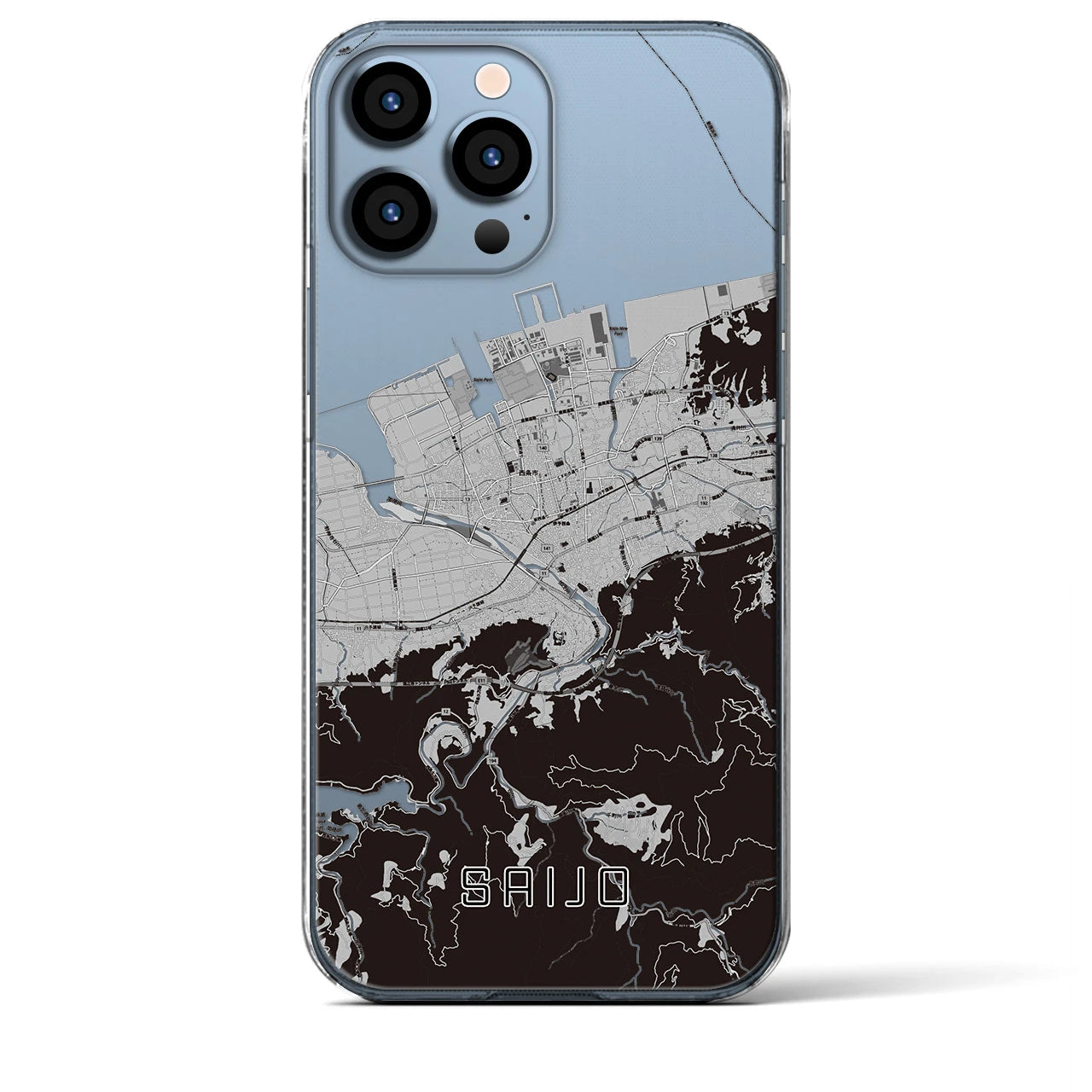 【西条】地図柄iPhoneケース（クリアタイプ・モノトーン）iPhone 13 Pro Max 用