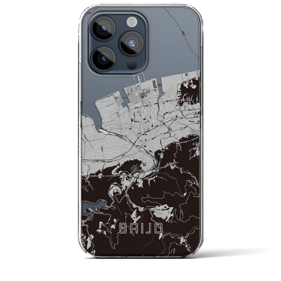 【西条】地図柄iPhoneケース（クリアタイプ・モノトーン）iPhone 15 Pro Max 用