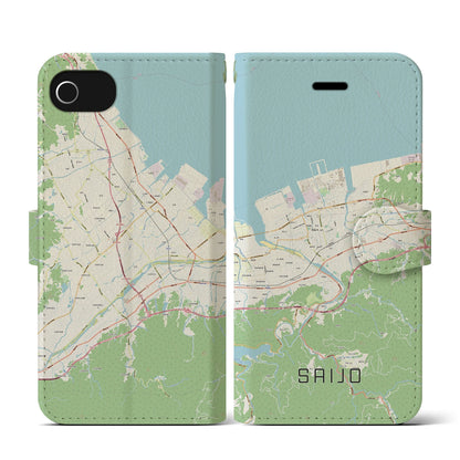 【西条（愛媛県）】地図柄iPhoneケース（手帳タイプ）ナチュラル・iPhone SE（第3 / 第2世代） / 8 / 7 / 6s / 6 用