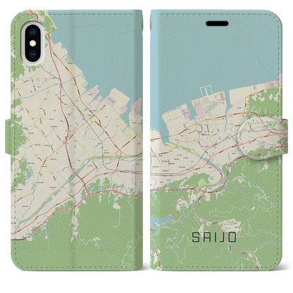 【西条（愛媛県）】地図柄iPhoneケース（手帳タイプ）ナチュラル・iPhone XS Max 用