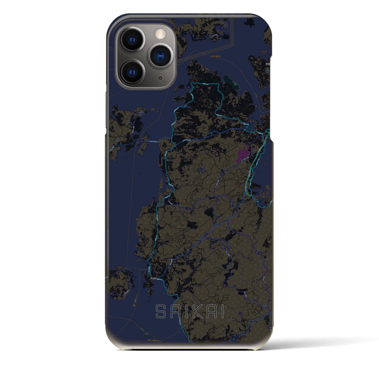 【西海】地図柄iPhoneケース（バックカバータイプ・ブラック）iPhone 11 Pro Max 用