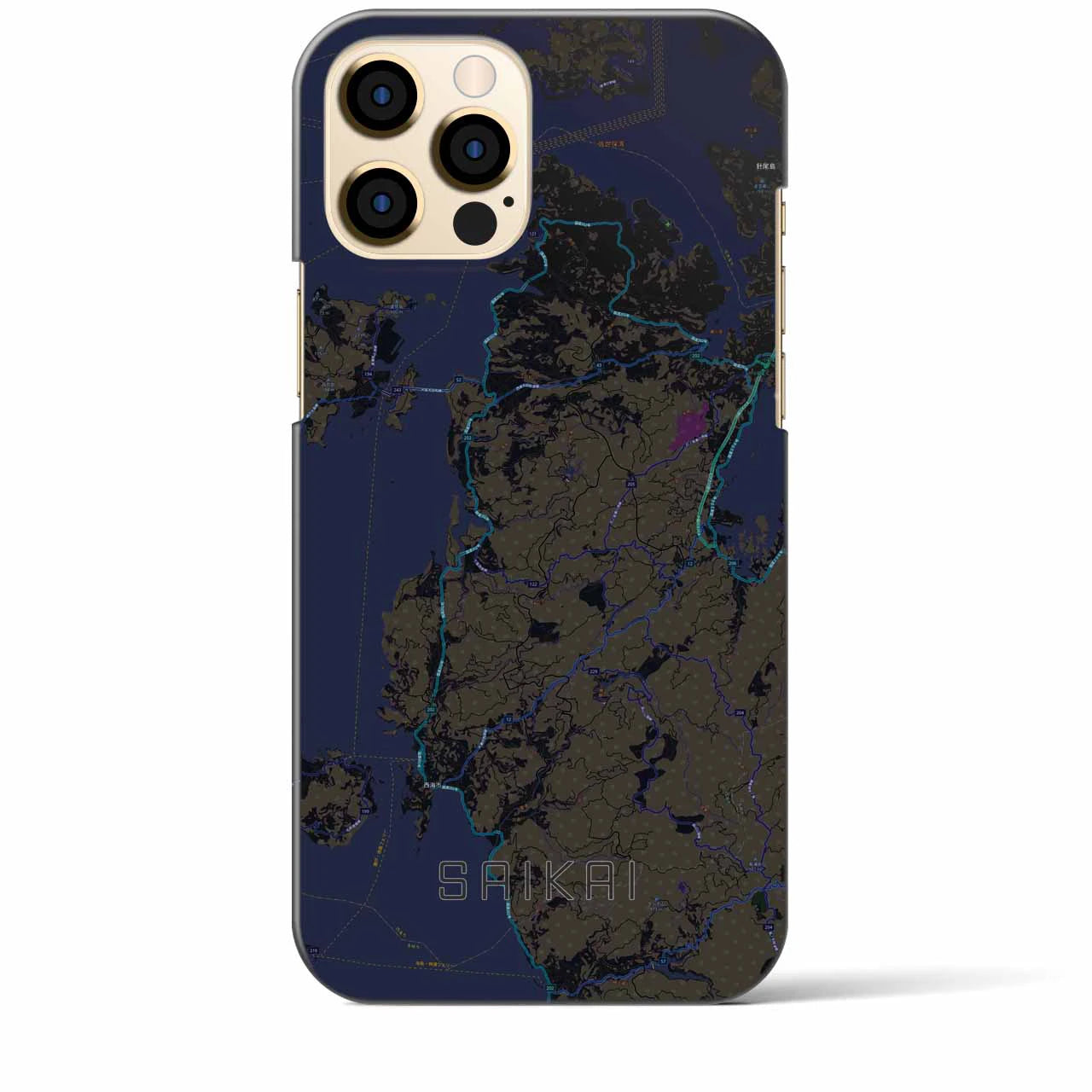 【西海】地図柄iPhoneケース（バックカバータイプ・ブラック）iPhone 12 Pro Max 用