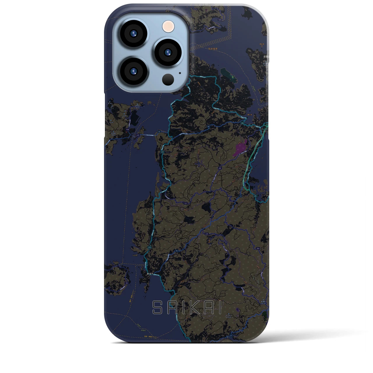【西海】地図柄iPhoneケース（バックカバータイプ・ブラック）iPhone 13 Pro Max 用