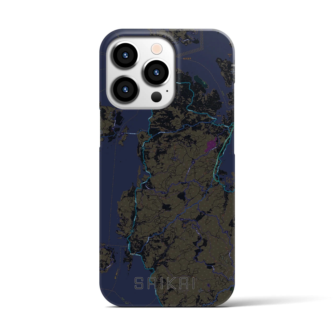 【西海】地図柄iPhoneケース（バックカバータイプ・ブラック）iPhone 13 Pro 用