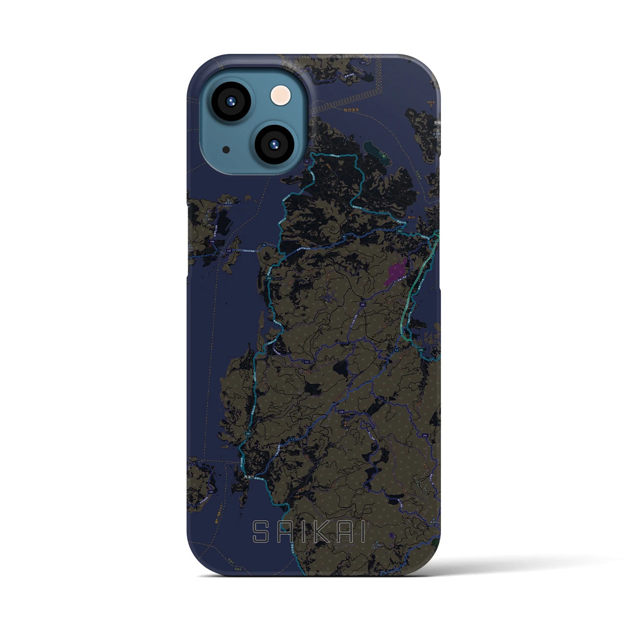 【西海】地図柄iPhoneケース（バックカバータイプ・ブラック）iPhone 13 用