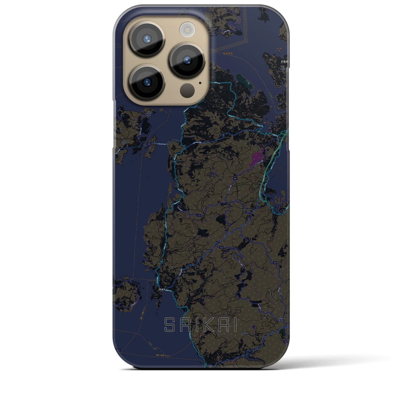 【西海】地図柄iPhoneケース（バックカバータイプ・ブラック）iPhone 14 Pro Max 用