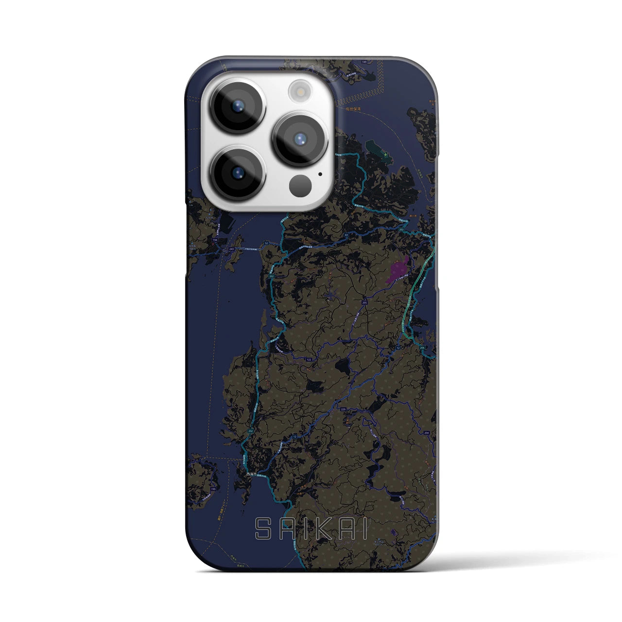 【西海】地図柄iPhoneケース（バックカバータイプ・ブラック）iPhone 14 Pro 用