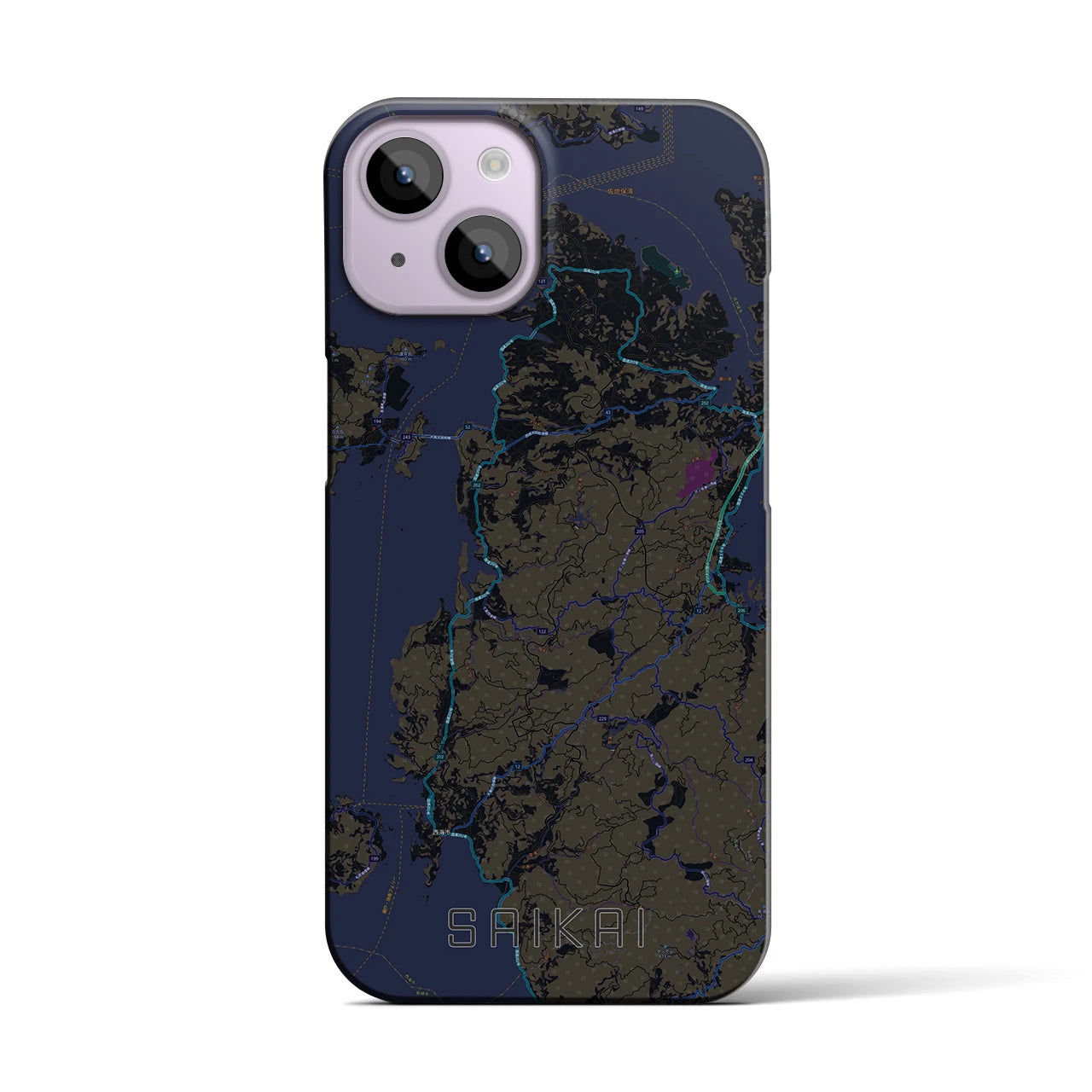 【西海】地図柄iPhoneケース（バックカバータイプ・ブラック）iPhone 14 用