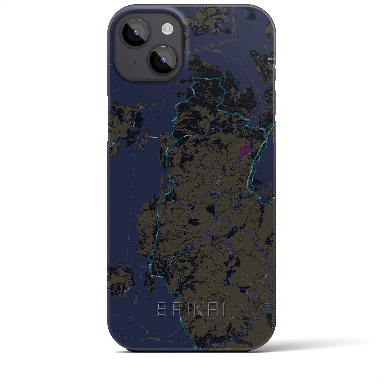 【西海】地図柄iPhoneケース（バックカバータイプ・ブラック）iPhone 14 Plus 用