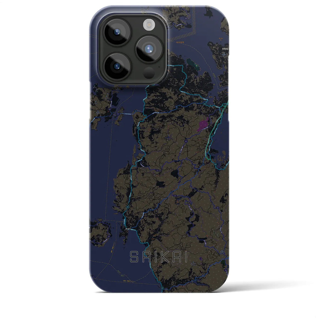 【西海】地図柄iPhoneケース（バックカバータイプ・ブラック）iPhone 15 Pro Max 用