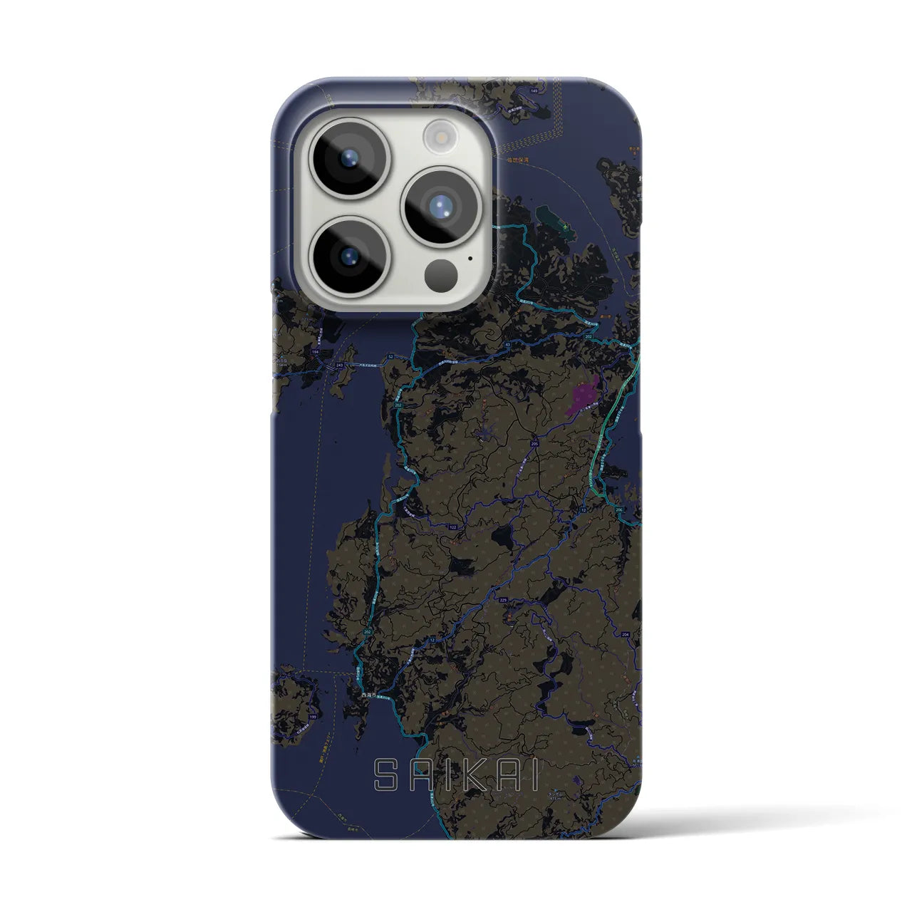 【西海】地図柄iPhoneケース（バックカバータイプ・ブラック）iPhone 15 Pro 用