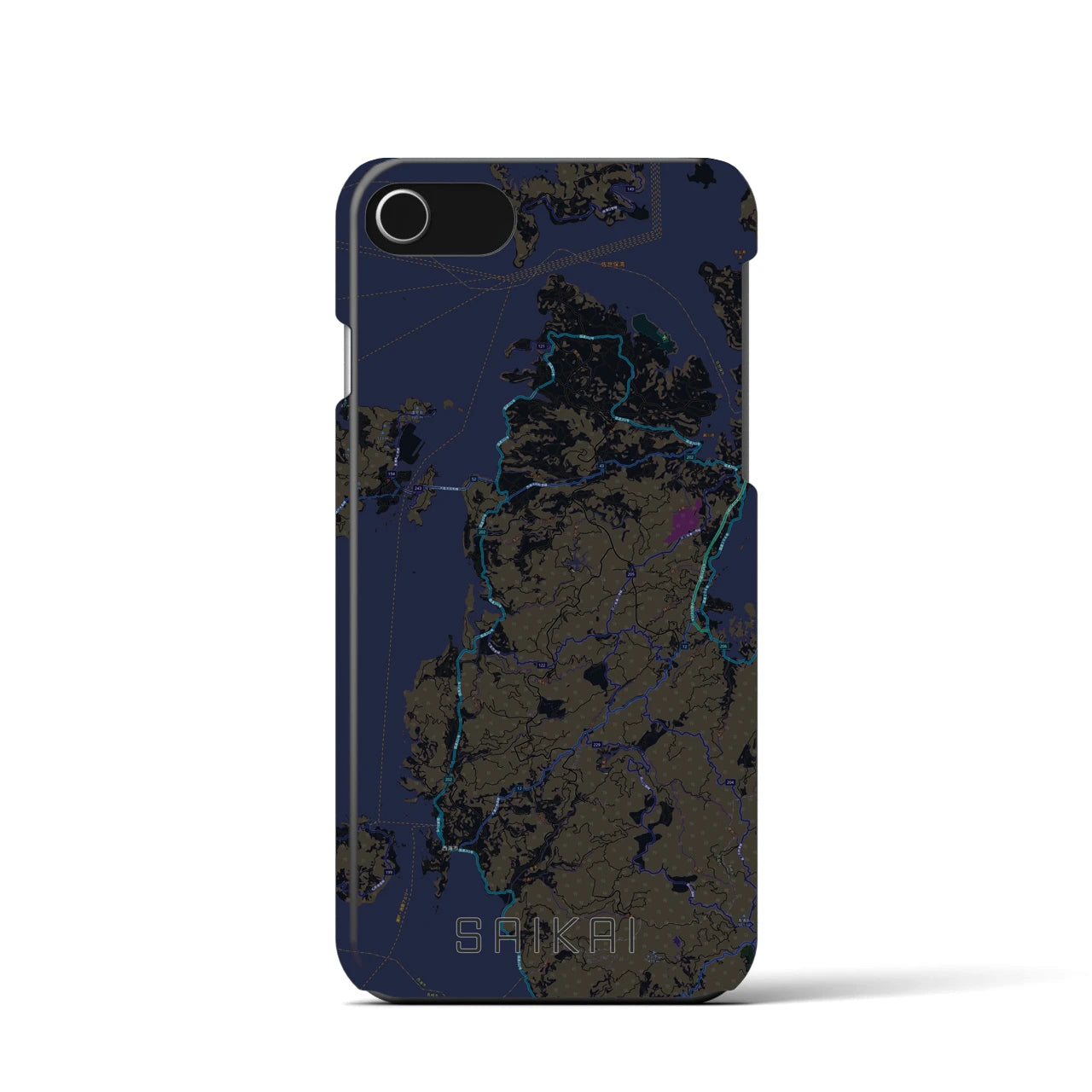 【西海】地図柄iPhoneケース（バックカバータイプ・ブラック）iPhone SE（第3 / 第2世代） / 8 / 7 / 6s / 6 用