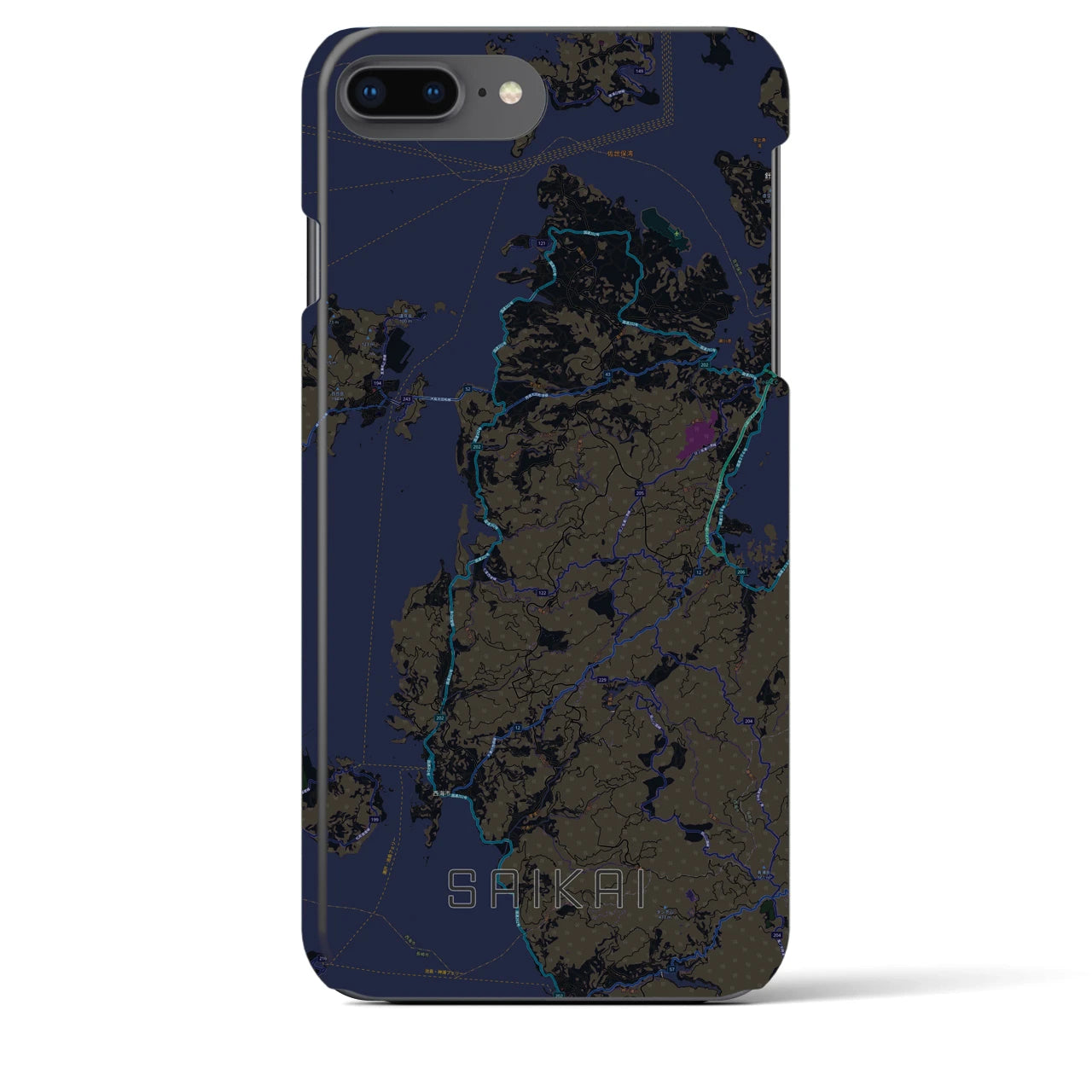 【西海】地図柄iPhoneケース（バックカバータイプ・ブラック）iPhone 8Plus /7Plus / 6sPlus / 6Plus 用
