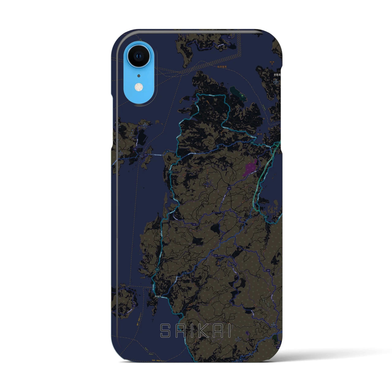 【西海】地図柄iPhoneケース（バックカバータイプ・ブラック）iPhone XR 用