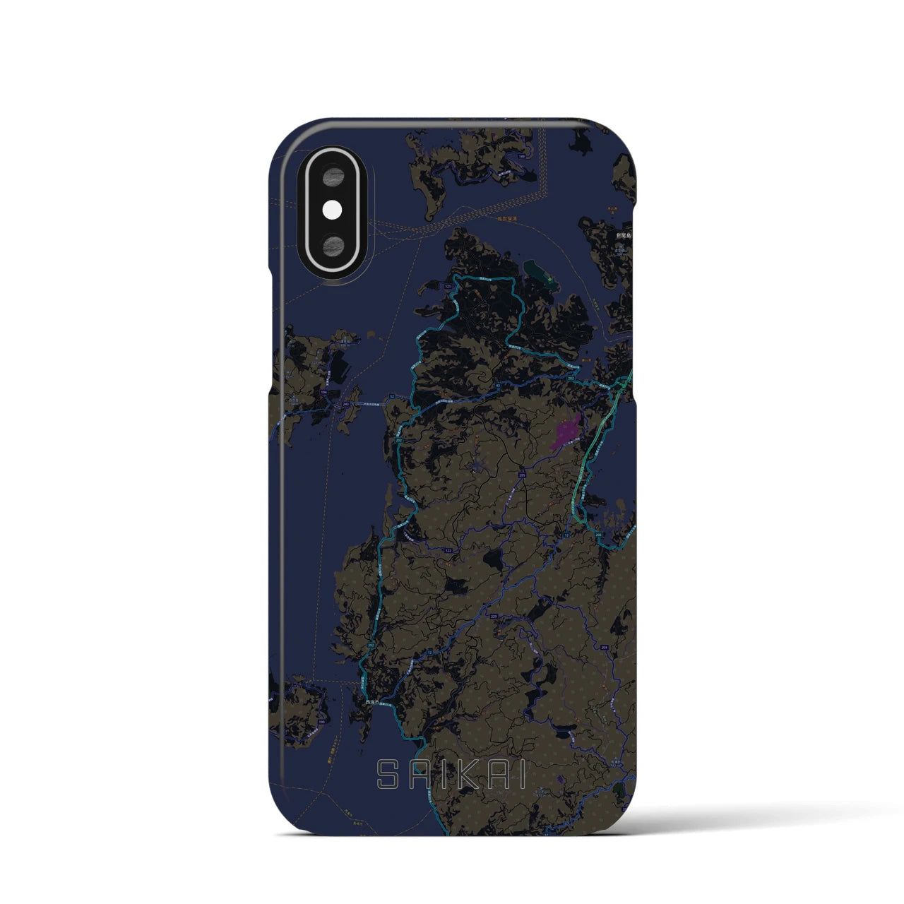 【西海】地図柄iPhoneケース（バックカバータイプ・ブラック）iPhone XS / X 用