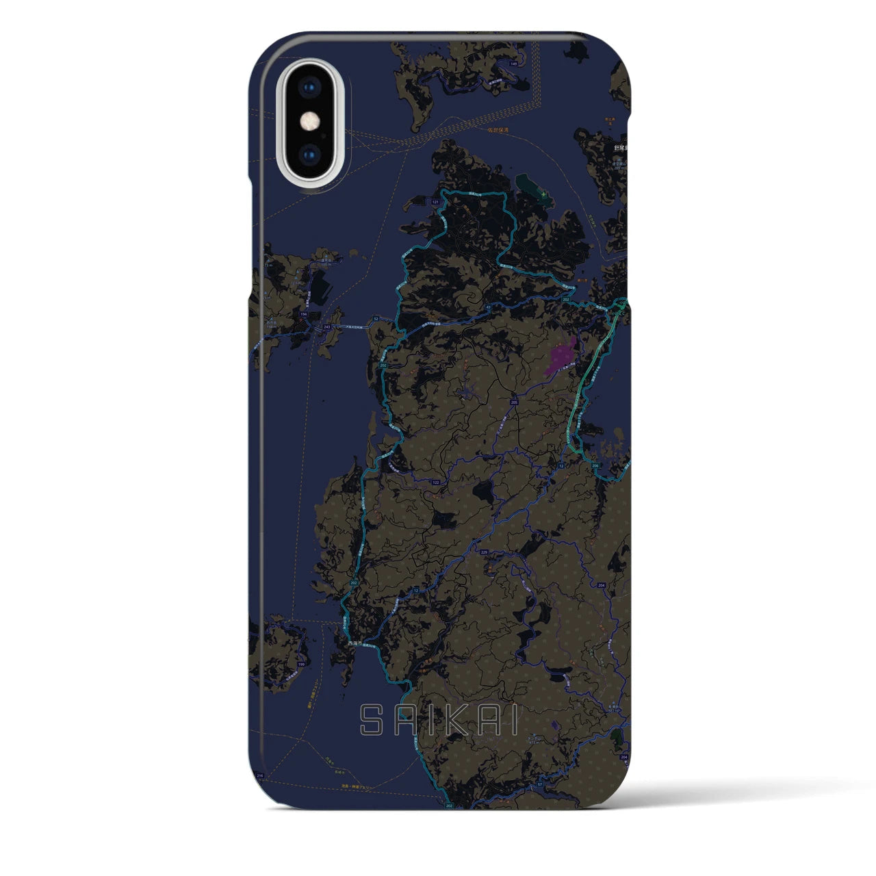 【西海】地図柄iPhoneケース（バックカバータイプ・ブラック）iPhone XS Max 用