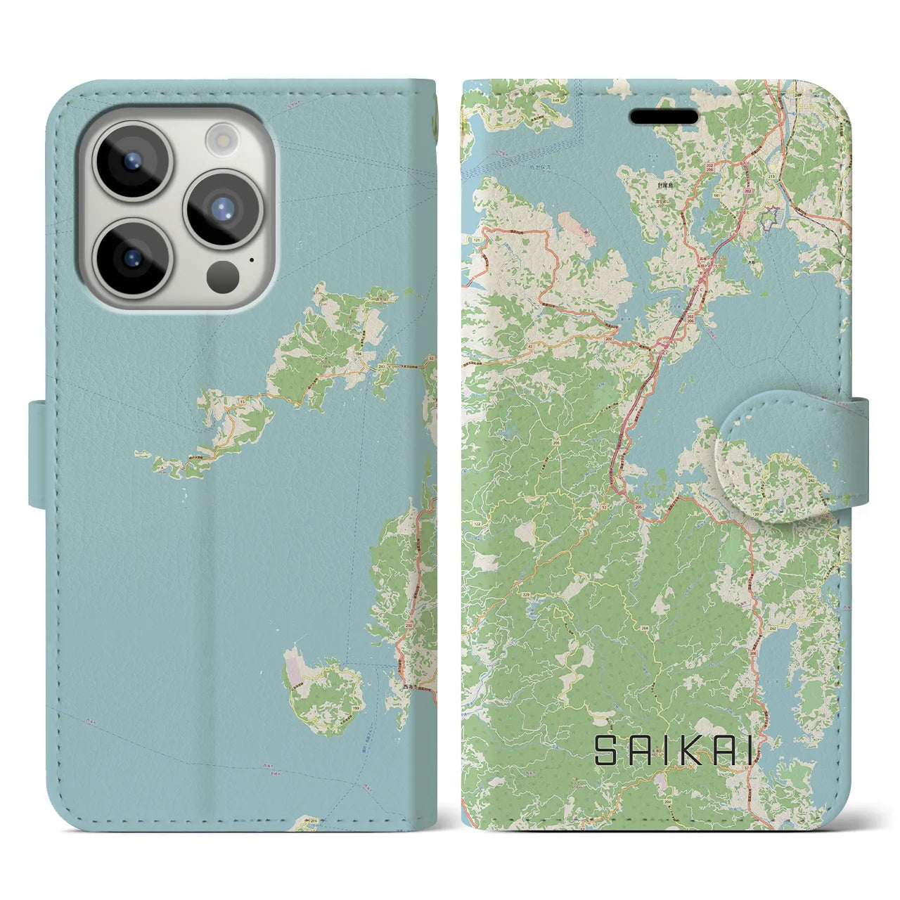 【西海】地図柄iPhoneケース（手帳両面タイプ・ナチュラル）iPhone 15 Pro 用