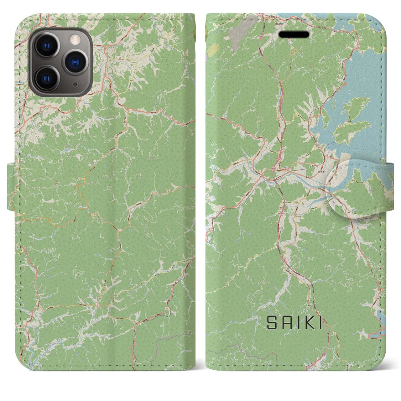 【佐伯】地図柄iPhoneケース（手帳両面タイプ・ナチュラル）iPhone 11 Pro Max 用