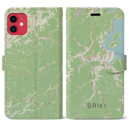 【佐伯（大分県）】地図柄iPhoneケース（手帳タイプ）ナチュラル・iPhone 11 用
