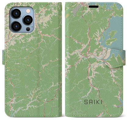 【佐伯（大分県）】地図柄iPhoneケース（手帳タイプ）ナチュラル・iPhone 13 Pro Max 用