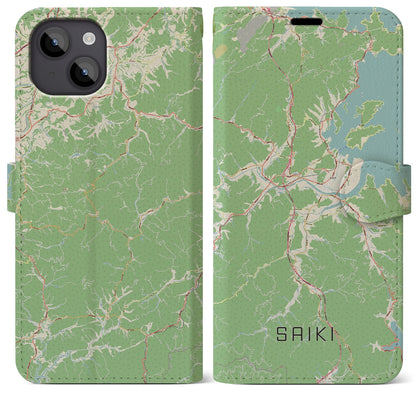 【佐伯（大分県）】地図柄iPhoneケース（手帳タイプ）ナチュラル・iPhone 14 Plus 用