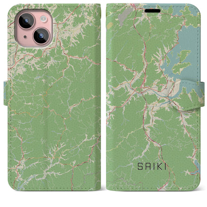 【佐伯（大分県）】地図柄iPhoneケース（手帳タイプ）ナチュラル・iPhone 15 Plus 用