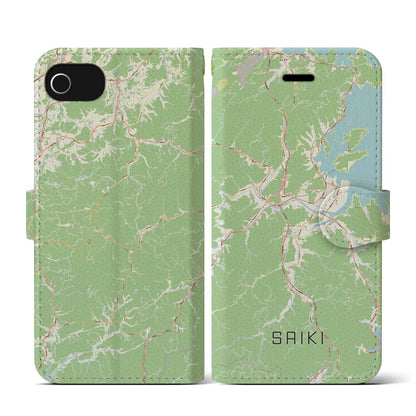 【佐伯（大分県）】地図柄iPhoneケース（手帳タイプ）ナチュラル・iPhone SE（第3 / 第2世代） / 8 / 7 / 6s / 6 用