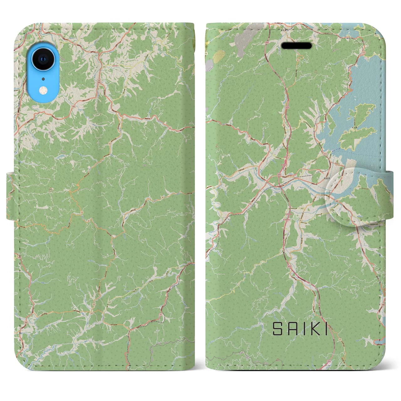【佐伯】地図柄iPhoneケース（手帳両面タイプ・ナチュラル）iPhone XR 用