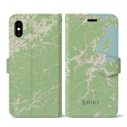 【佐伯（大分県）】地図柄iPhoneケース（手帳タイプ）ナチュラル・iPhone XS / X 用