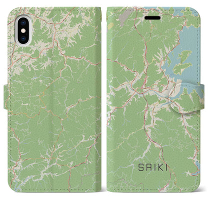 【佐伯（大分県）】地図柄iPhoneケース（手帳タイプ）ナチュラル・iPhone XS Max 用