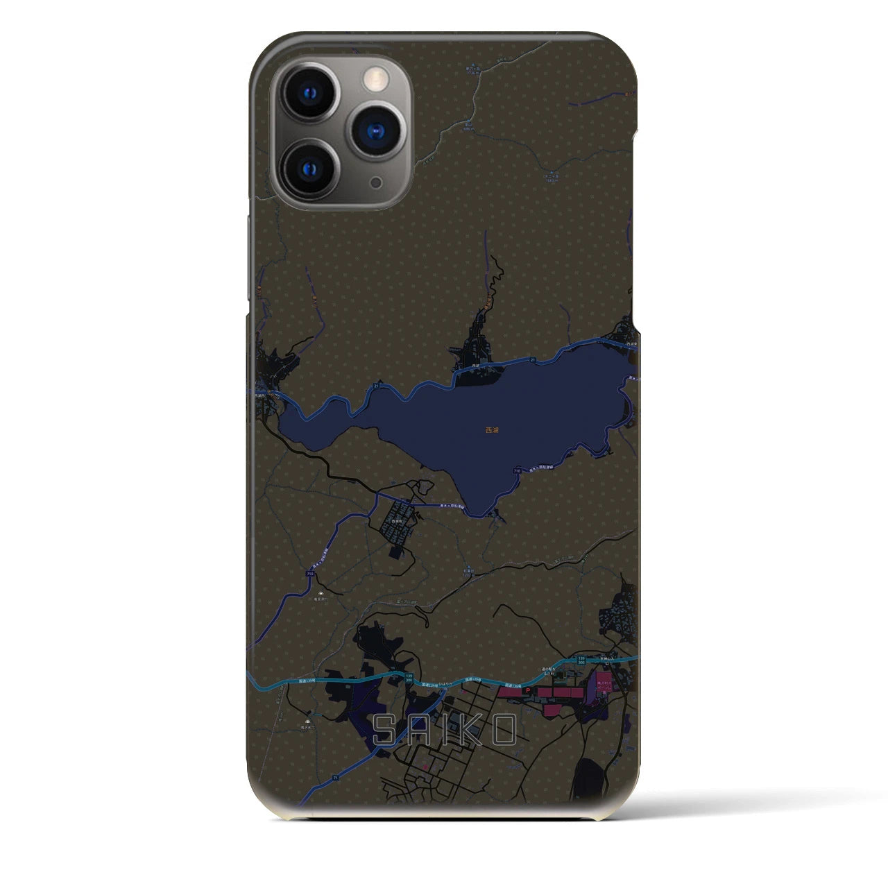 【西湖】地図柄iPhoneケース（バックカバータイプ・ブラック）iPhone 11 Pro Max 用