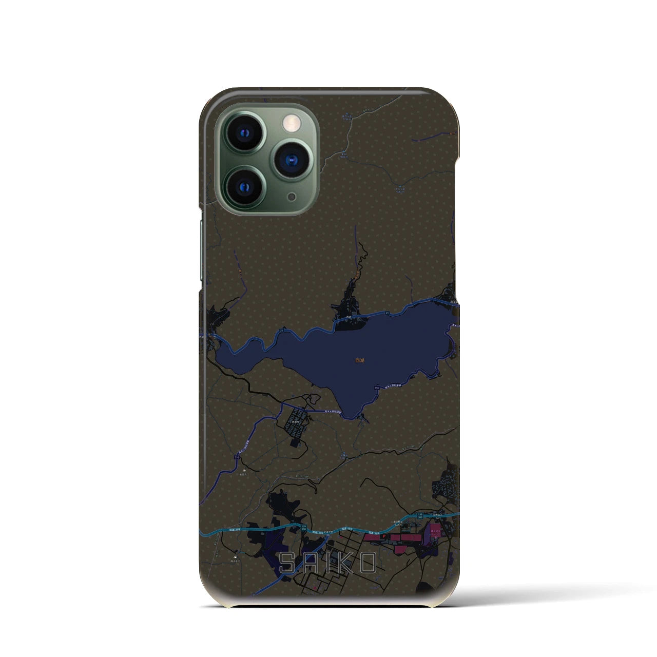 【西湖】地図柄iPhoneケース（バックカバータイプ・ブラック）iPhone 11 Pro 用