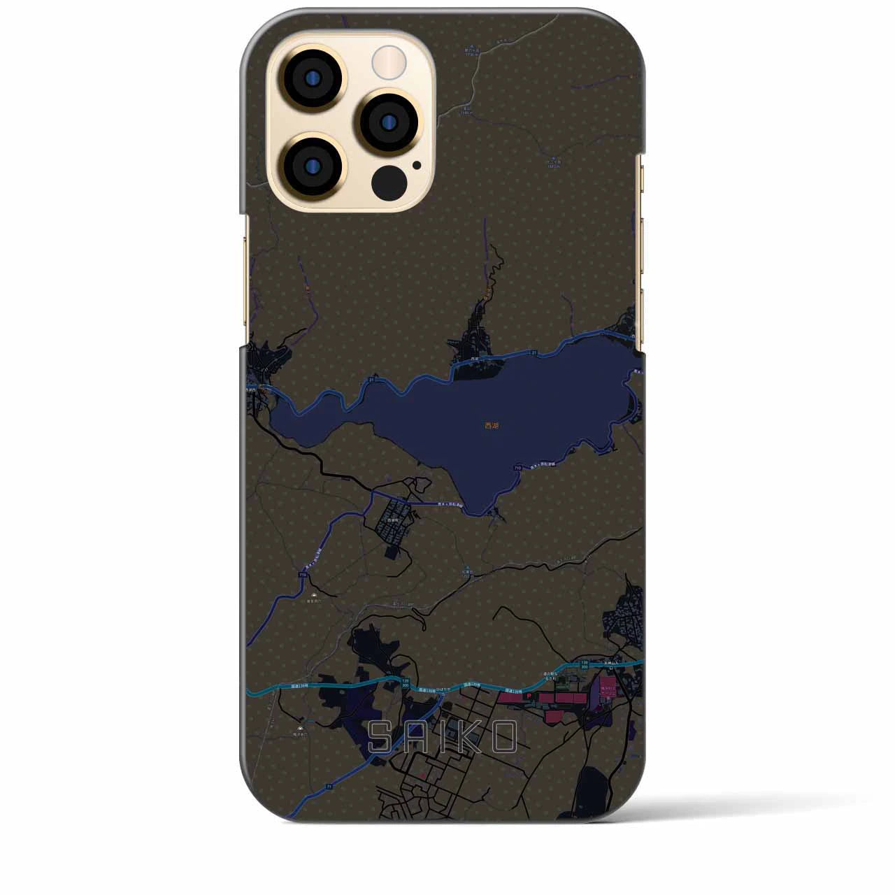 【西湖】地図柄iPhoneケース（バックカバータイプ・ブラック）iPhone 12 Pro Max 用