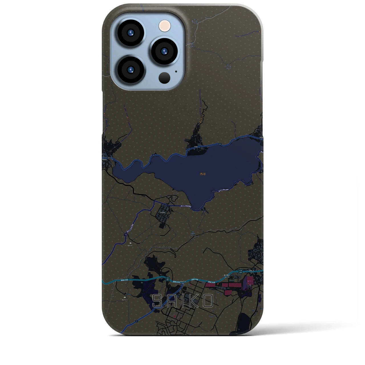 【西湖】地図柄iPhoneケース（バックカバータイプ・ブラック）iPhone 13 Pro Max 用