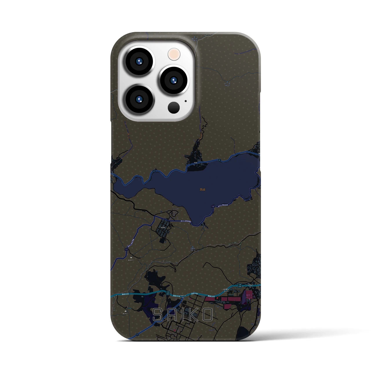 【西湖】地図柄iPhoneケース（バックカバータイプ・ブラック）iPhone 13 Pro 用