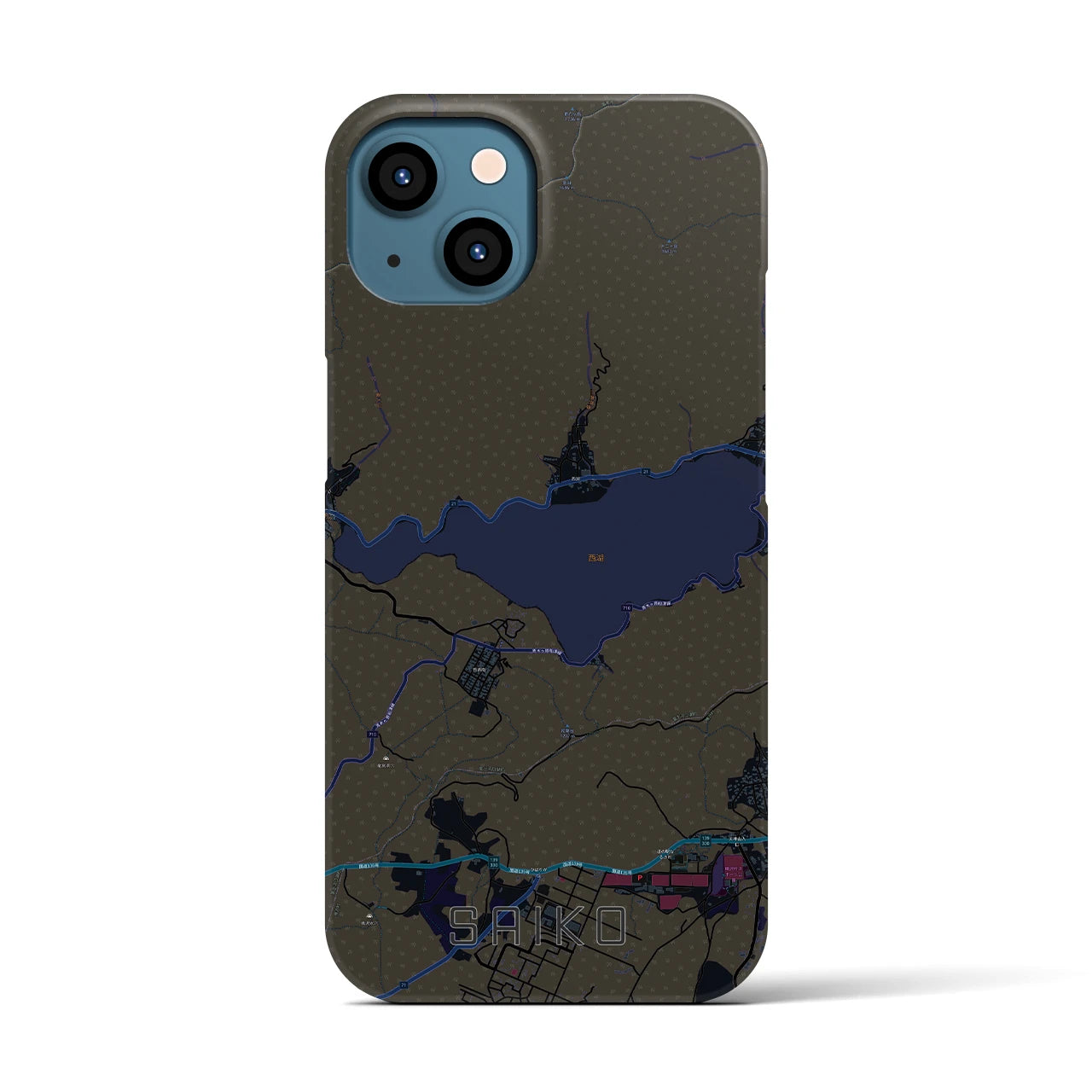 【西湖】地図柄iPhoneケース（バックカバータイプ・ブラック）iPhone 13 用