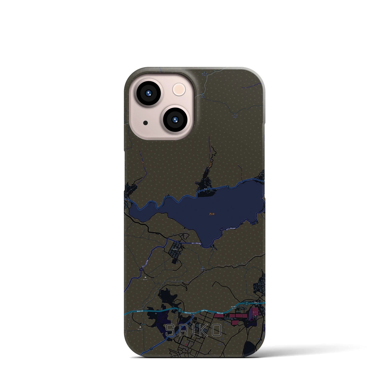 【西湖】地図柄iPhoneケース（バックカバータイプ・ブラック）iPhone 13 mini 用