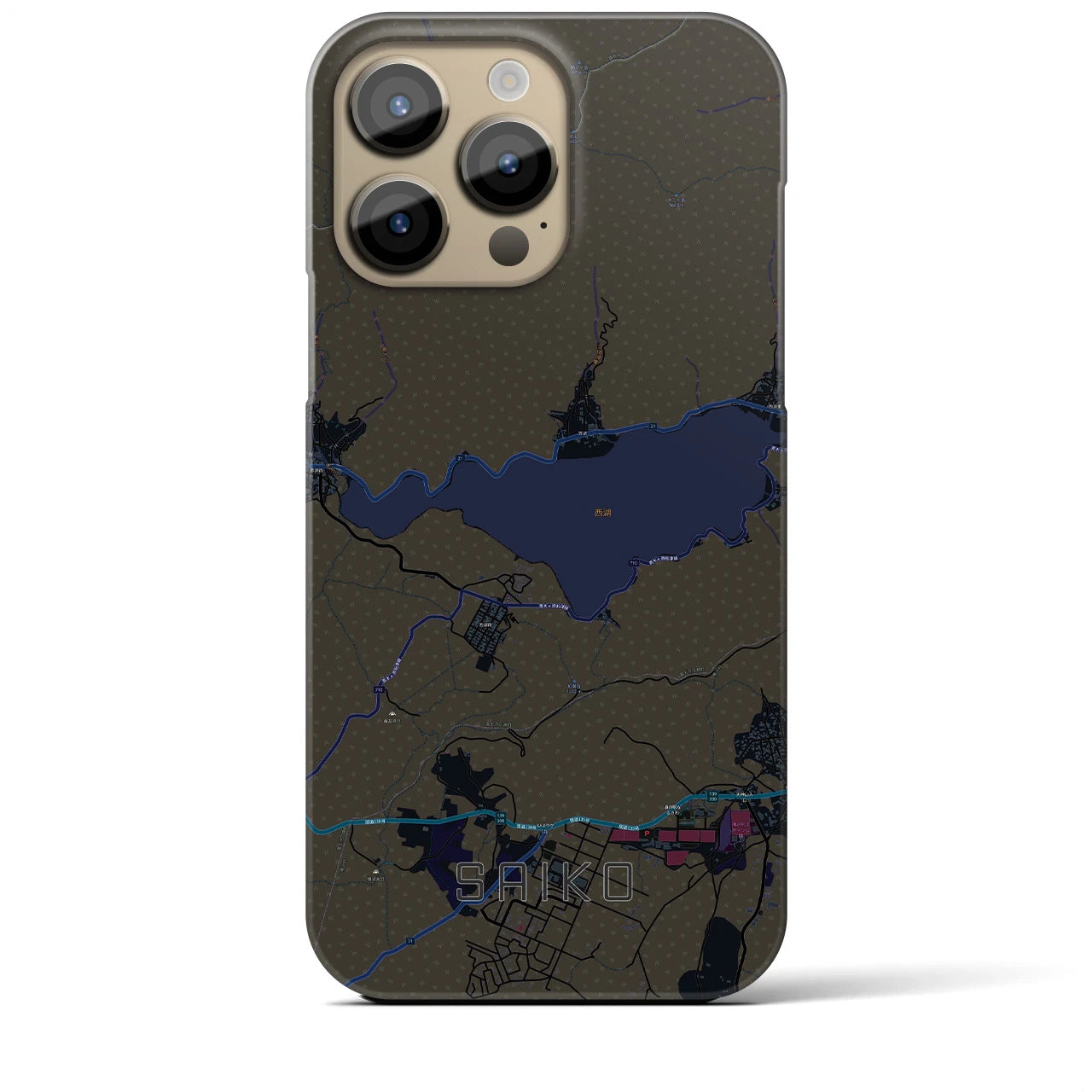 【西湖】地図柄iPhoneケース（バックカバータイプ・ブラック）iPhone 14 Pro Max 用