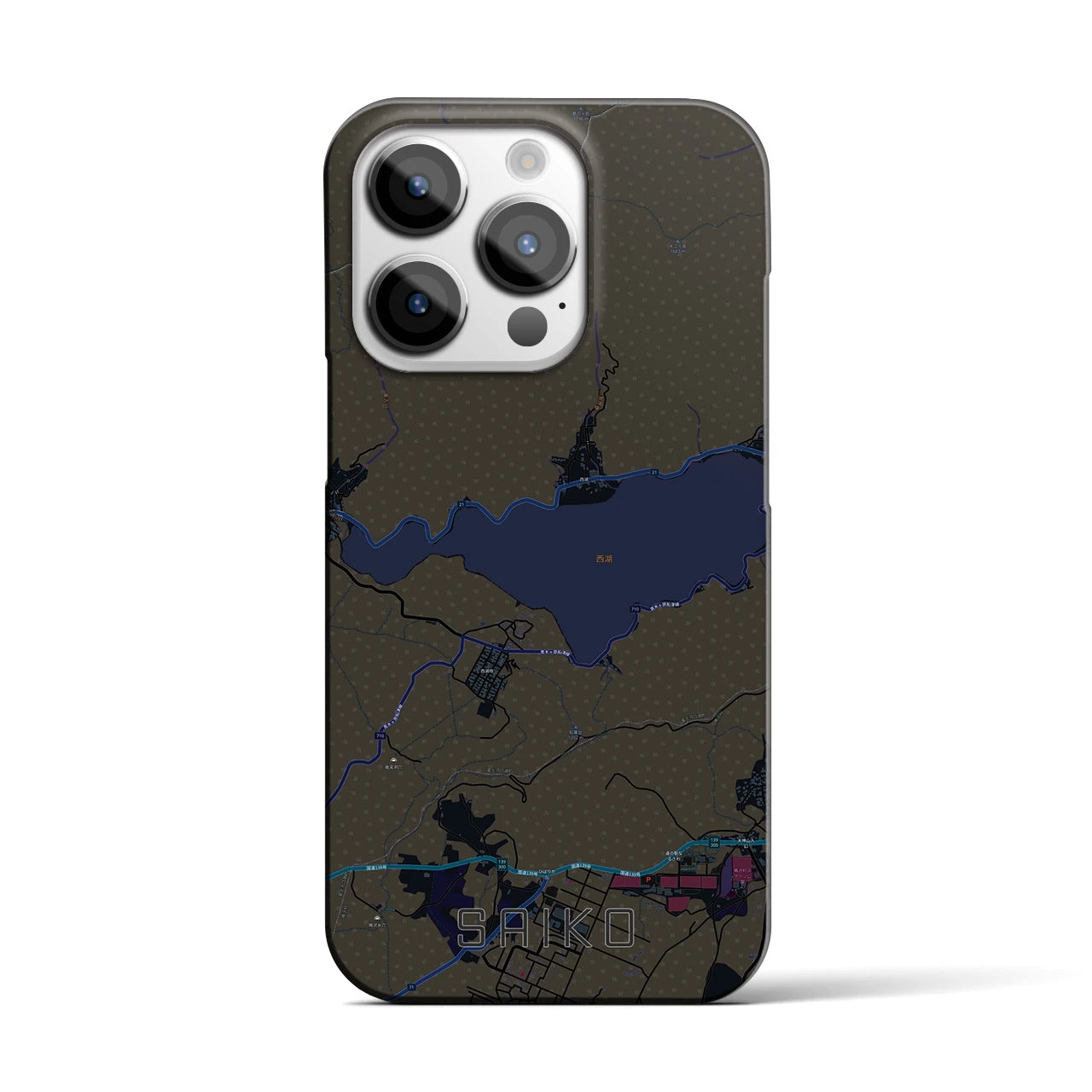 【西湖】地図柄iPhoneケース（バックカバータイプ・ブラック）iPhone 14 Pro 用