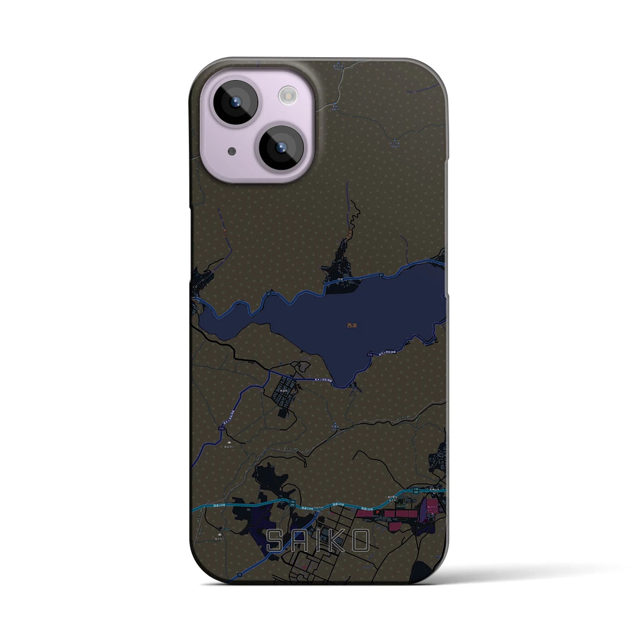 【西湖】地図柄iPhoneケース（バックカバータイプ・ブラック）iPhone 14 用