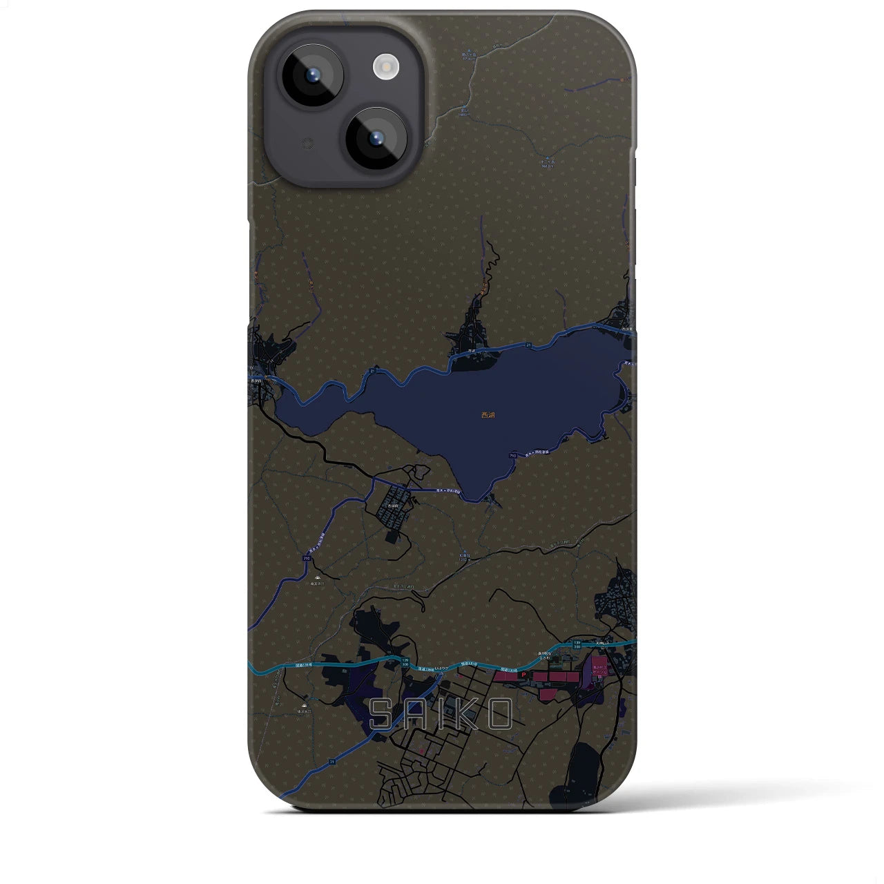 【西湖】地図柄iPhoneケース（バックカバータイプ・ブラック）iPhone 14 Plus 用