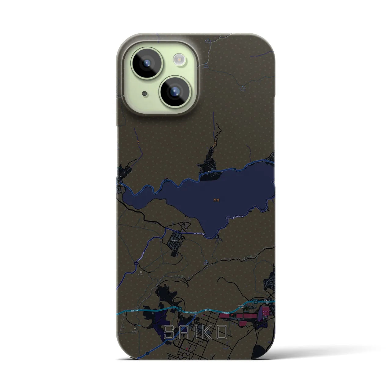 【西湖】地図柄iPhoneケース（バックカバータイプ・ブラック）iPhone 15 用