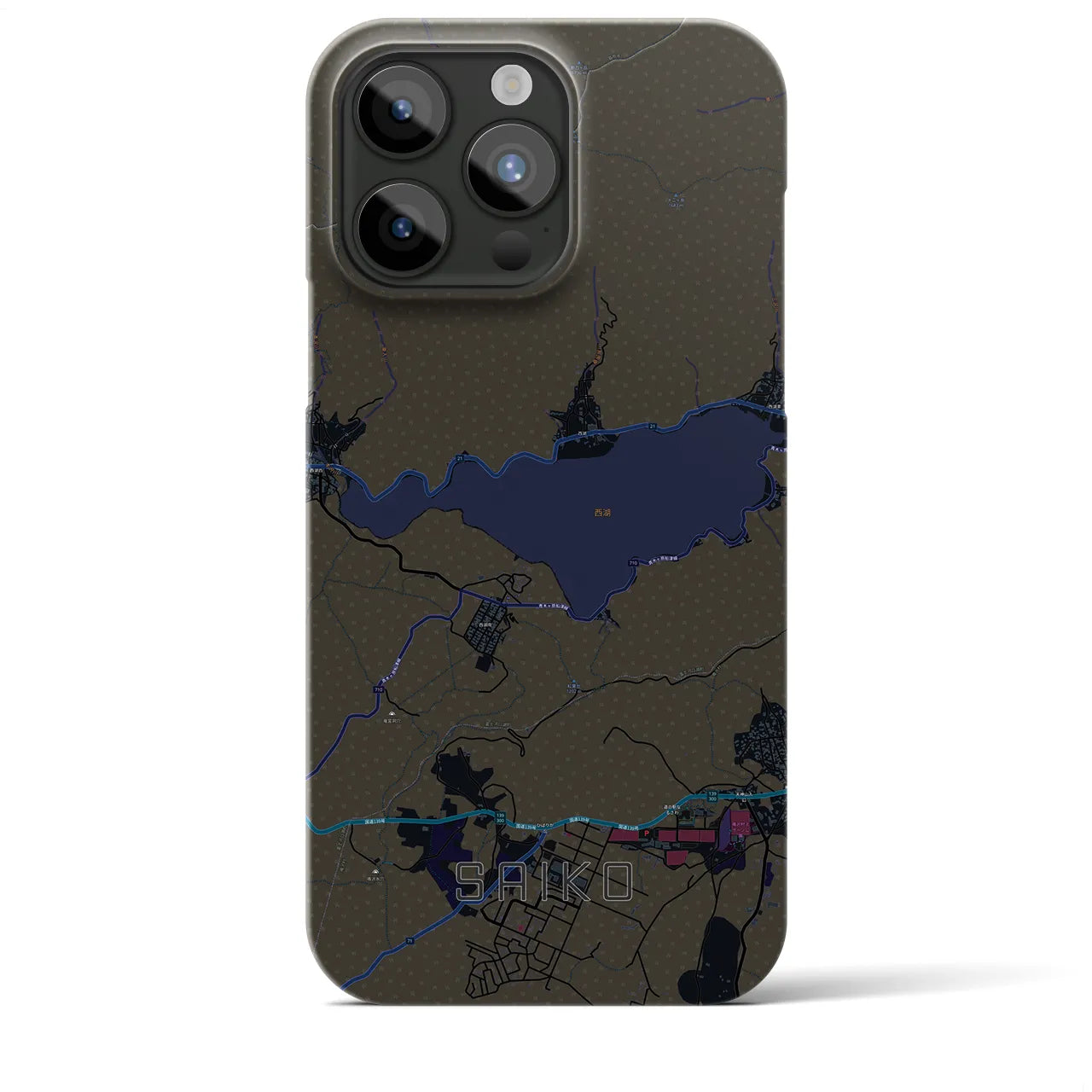 【西湖】地図柄iPhoneケース（バックカバータイプ・ブラック）iPhone 15 Pro Max 用