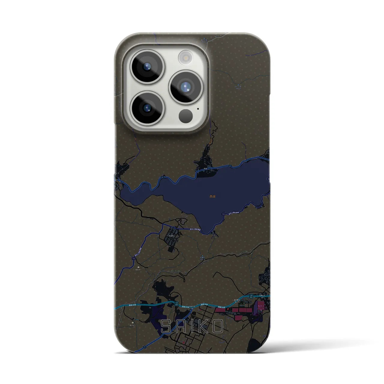 【西湖】地図柄iPhoneケース（バックカバータイプ・ブラック）iPhone 15 Pro 用
