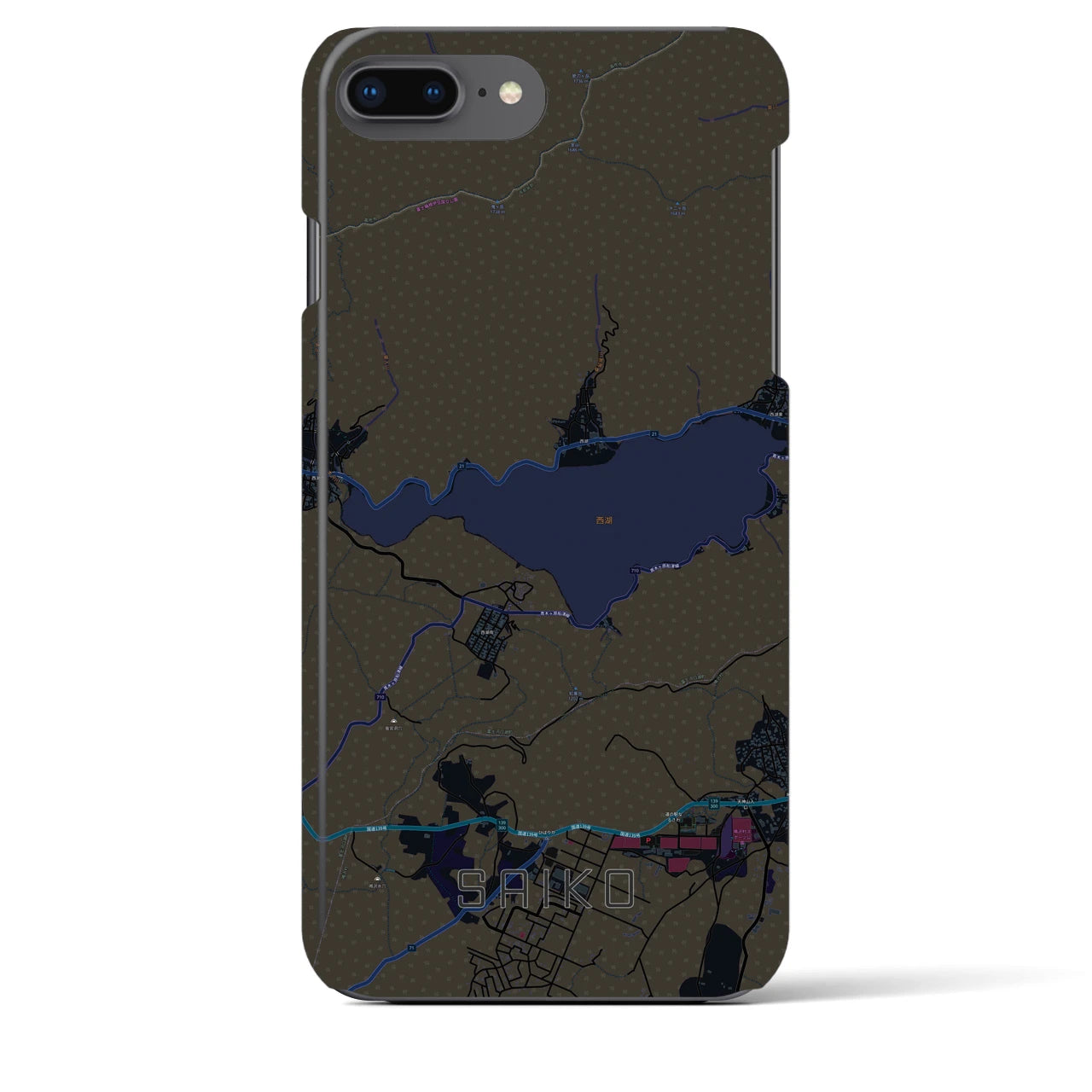 【西湖】地図柄iPhoneケース（バックカバータイプ・ブラック）iPhone 8Plus /7Plus / 6sPlus / 6Plus 用