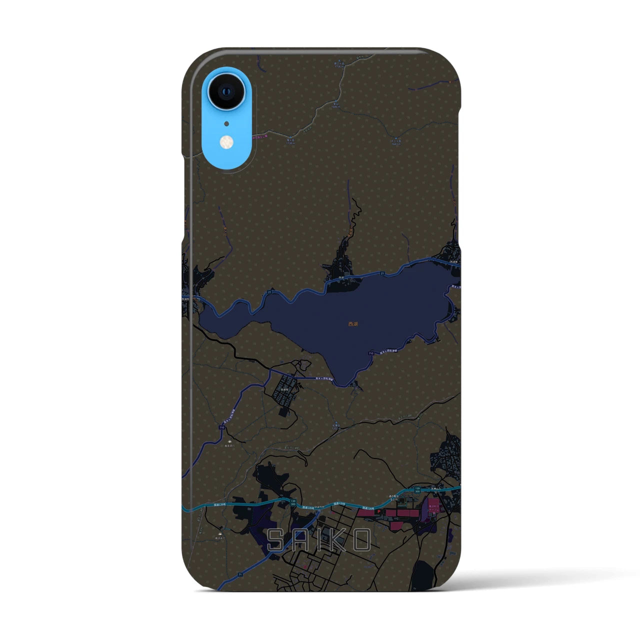 【西湖】地図柄iPhoneケース（バックカバータイプ・ブラック）iPhone XR 用
