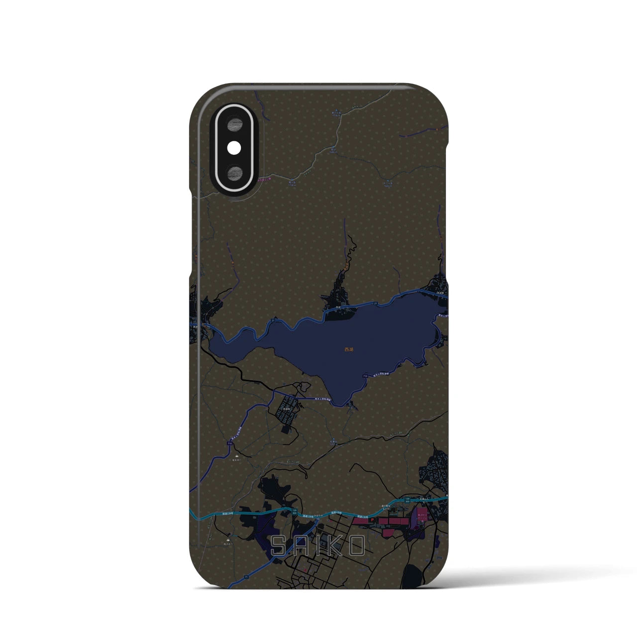 【西湖】地図柄iPhoneケース（バックカバータイプ・ブラック）iPhone XS / X 用