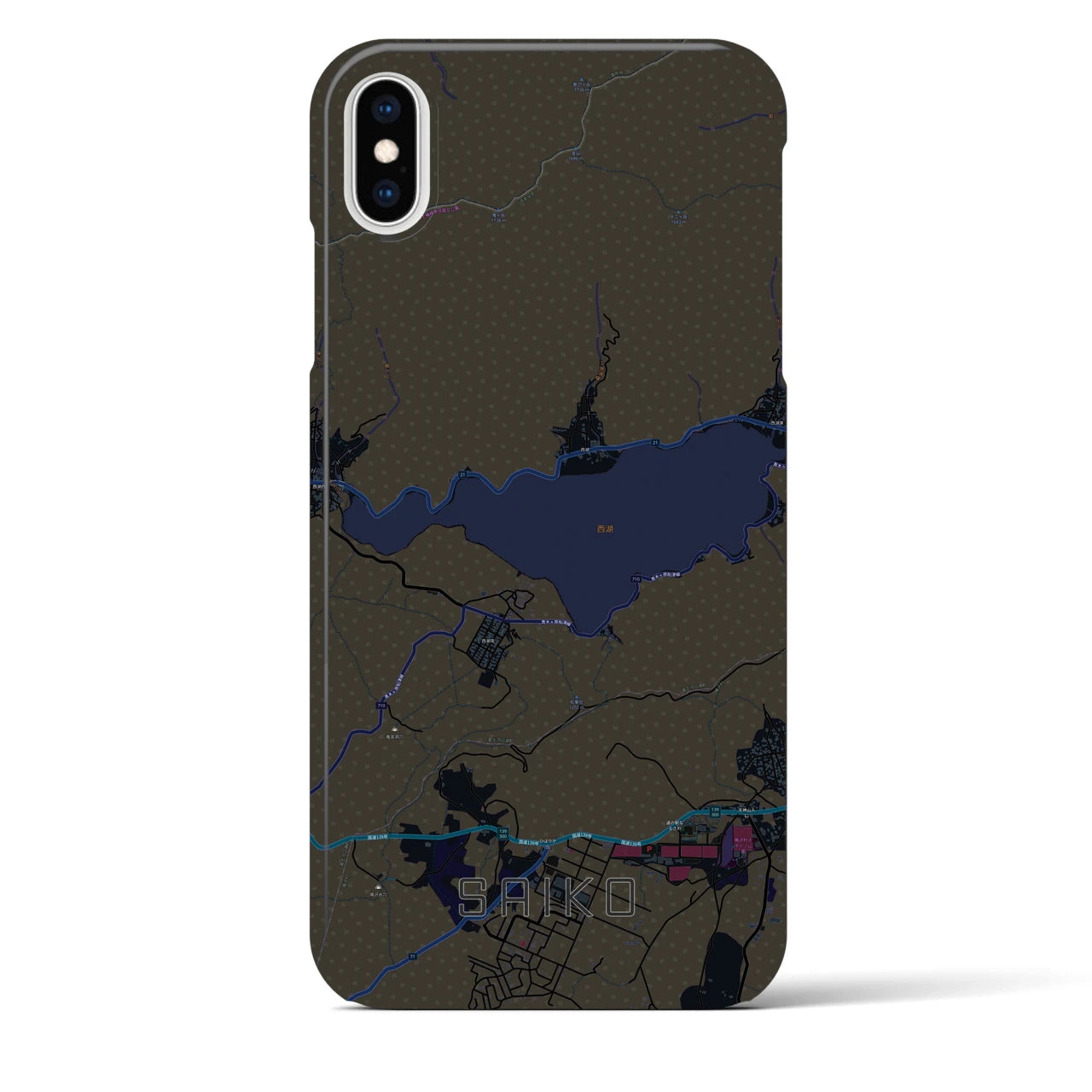 【西湖】地図柄iPhoneケース（バックカバータイプ・ブラック）iPhone XS Max 用